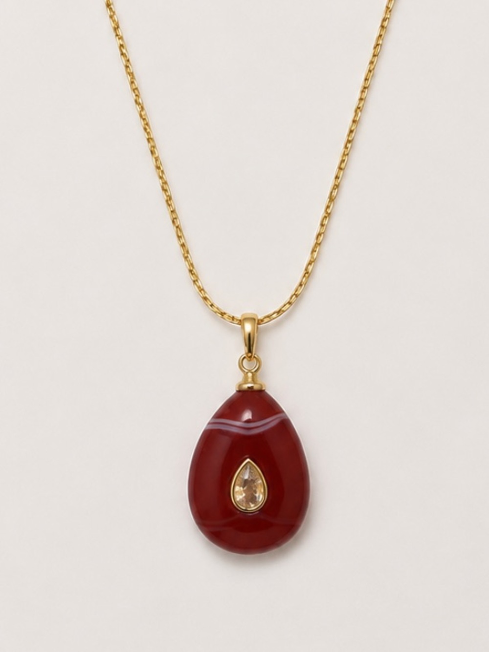 New! Gold-Tone Red Teardrop Pendant Necklace 5033